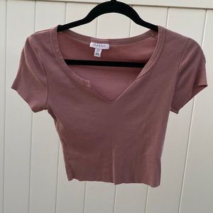 Topshop, v neck crop top, taffy pink
